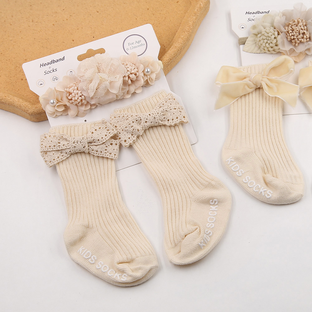 Toddler Sock Set - Bando bunga Latte krim Ins, 3